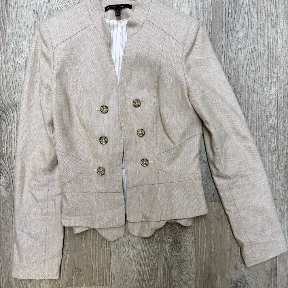 White House Black Market Light Cream Double-Breasted Linen-Blend Blazer